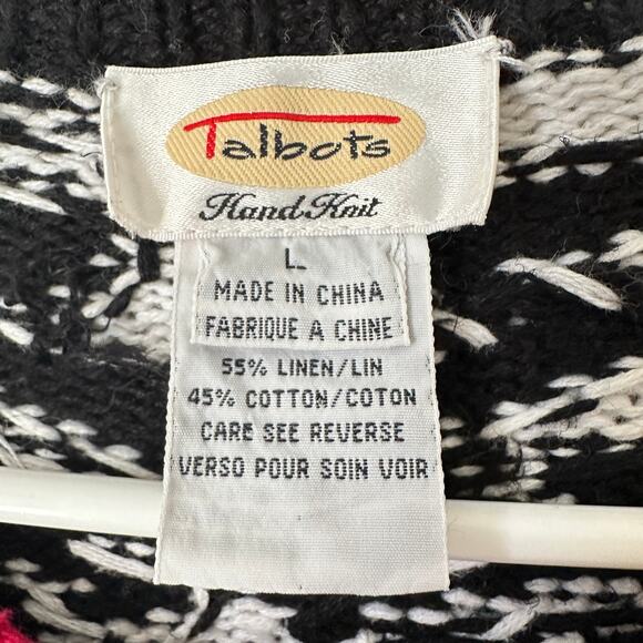 Talbots Hand Knit Zebra Zip Up Cardigan Sweater Linen Cotton Blend Womens LARGE - Picture 6 of 8